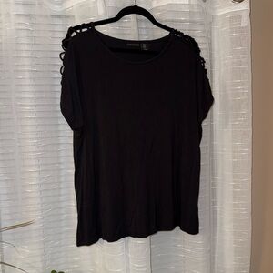 Tahari Black Short Sleeve Top with Shoulder Cut-Outs